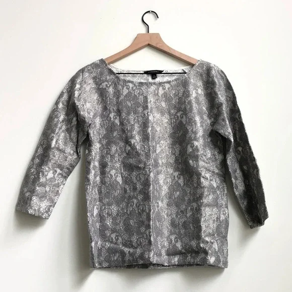 New banana republic bonded metallic lace sweater top blouse small party holiday - Picture 13 of 16